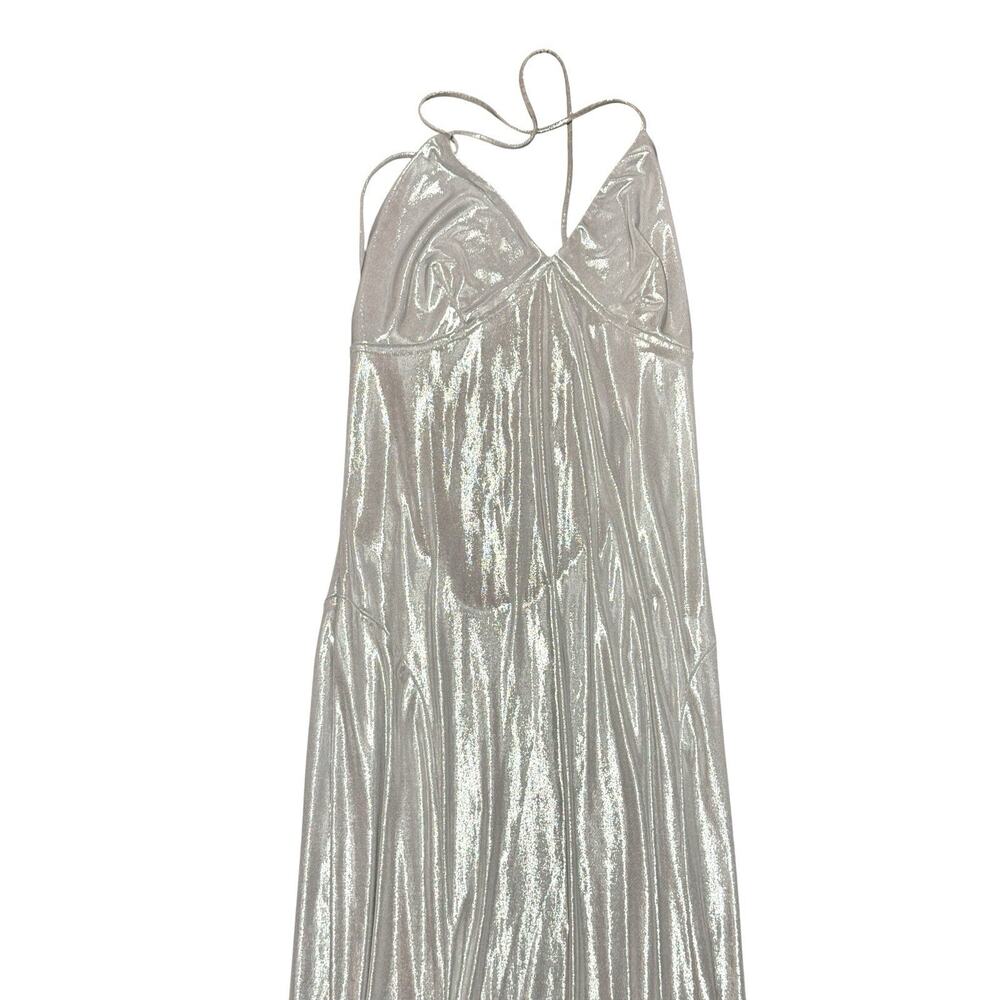 Norma Kamali Metallic Stretch Lamé Open Back Maxi Mermaid Gown Silver Large - Picture 7 of 14
